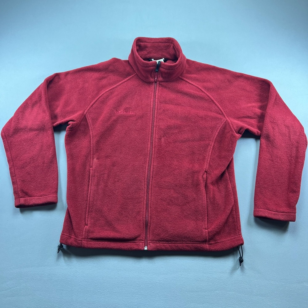 Columbia Fleece Jacket Womens XL Red Embroidered Logo Mock Neck Full Zip Winter
